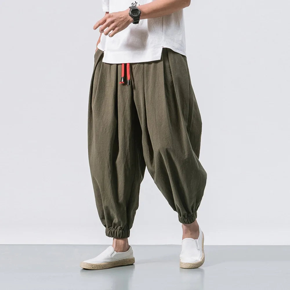 New Oversized Men Harem Pants Loose Style Cotton and Linen Sweatpants Joggers High Quality Casual Trousers Men