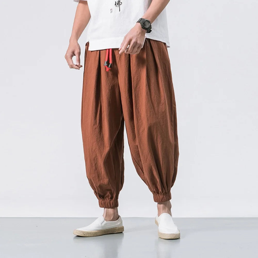New Oversized Men Harem Pants Loose Style Cotton and Linen Sweatpants Joggers High Quality Casual Trousers Men