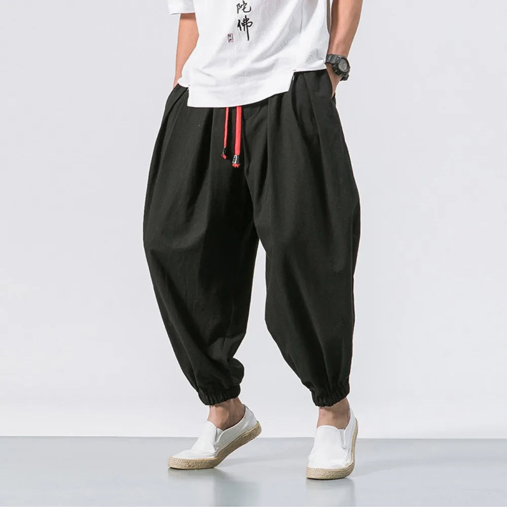 New Oversized Men Harem Pants Loose Style Cotton and Linen Sweatpants Joggers High Quality Casual Trousers Men
